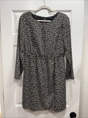 J. Crew Black Dress with White Heart Print, Long Sleeve